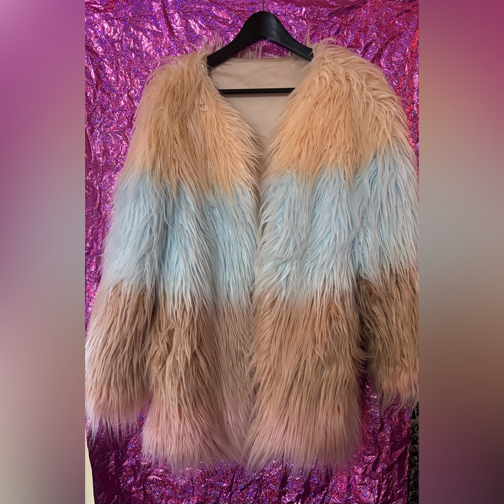 Neapolitan Ice cream inspired Faux Fur Ombre Coat